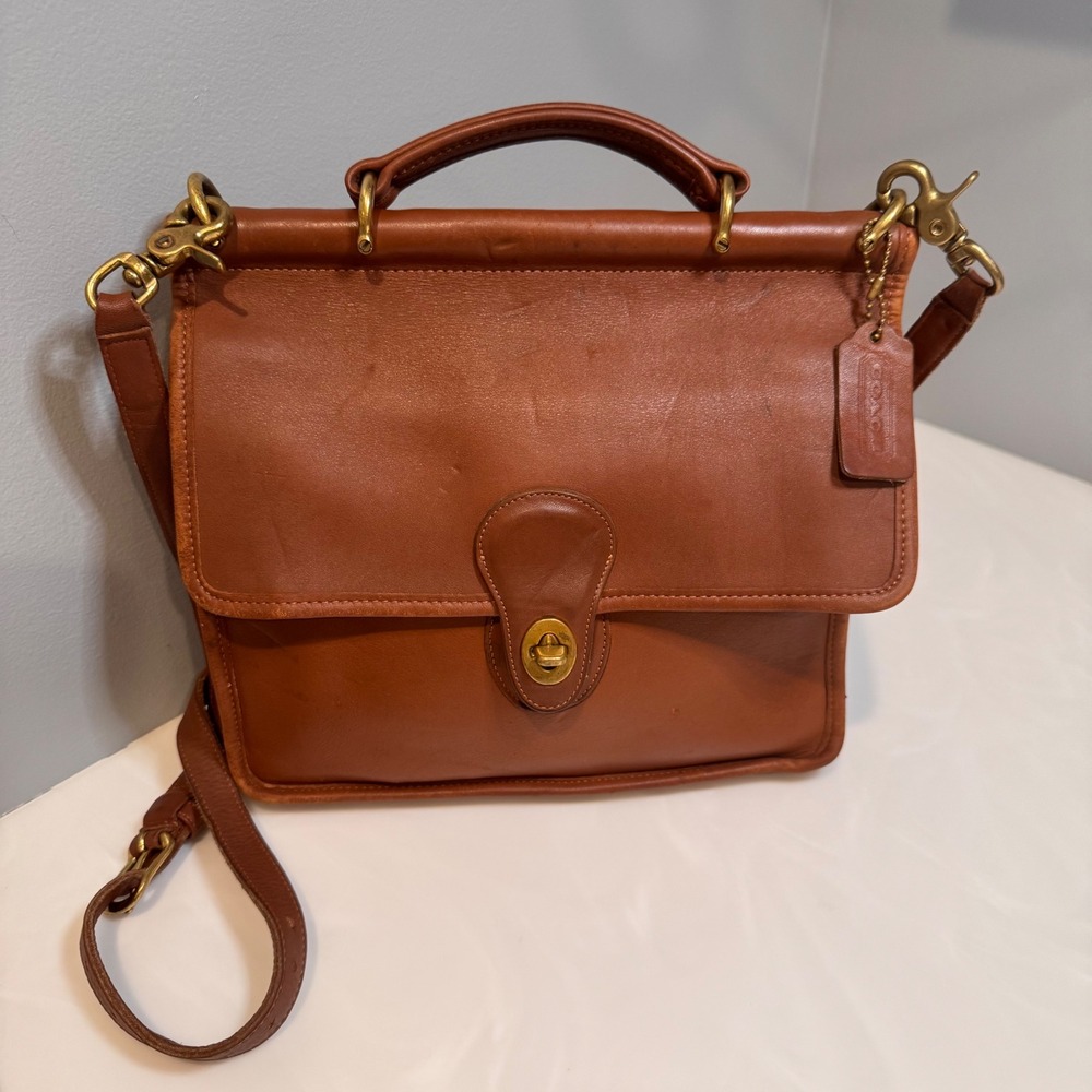 Vintage USA Coach Willis Bag Pre-1994 British Tan Leather Top Handle Crossbody